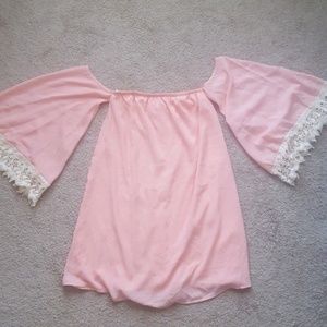 Pink Bell Sleeve Shoulderless Dress